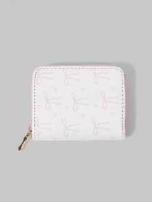 ROMWE Kawaii Pink Base With All-Over Pink Bow Print Compact Wallet, Creative Multi-Function Card Holder - Multicolor - View 2