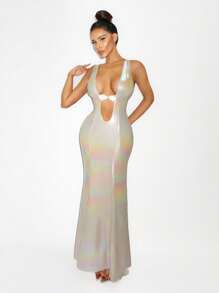 Zolique Women's Sexy Laser Cut Sleeveless Dress - Silver - View 5