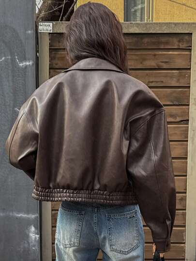 DAZY Spring New Vintage Leather Jacket, Short Style, Regular Fit, Women's Jacket For Valentine's Day Fall,Winter