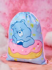 SHEIN X Care Bears 1 件可爱卡通熊印花涤纶抽绳背包、健身包、背包、休闲包、旅行包、运动沙滩背包、男女皆宜、友谊、与背包配件完美搭配、学院风背包、开学必备 - 藍色 - 查看 4