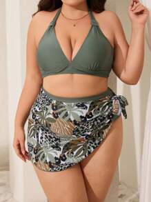 SHEIN Swim Curve Plus Size Women Two Pieces Swimwear Set With Gather Effect, Slimming & Sexy For Summer Beach Vacation
