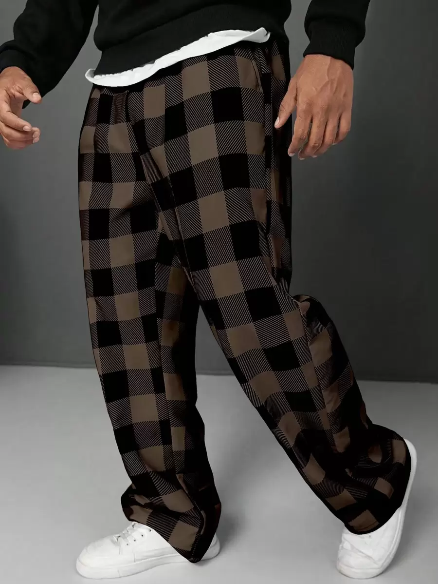 Manfinity Homme 大码男士格子印花宽松直筒休闲裤
