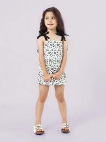 SUMWON Hawaiian Floral Print Summer Playsuit With Shoulder Tie Straps, Casual Beach Resort Romper, Vacation Holiday Island Wear, Spring Break Kids Clothing - White - View 5