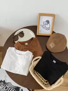 SHEIN Leap Crew Áo thun nam phong cách Hàn Quốc thường ngày, in hình gấu 3D dễ thương, ngộ nghĩnh, nhiều mẫu (3 kiểu, 1 áo mỗi kiểu), mùa hè. - Nhiều màu - Xem 6