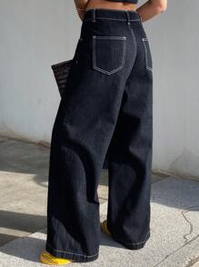 DAZY Women's Loose Fit Wide Leg Pockets Casual Versatile Denim Jeans - Dark Wash - View 6