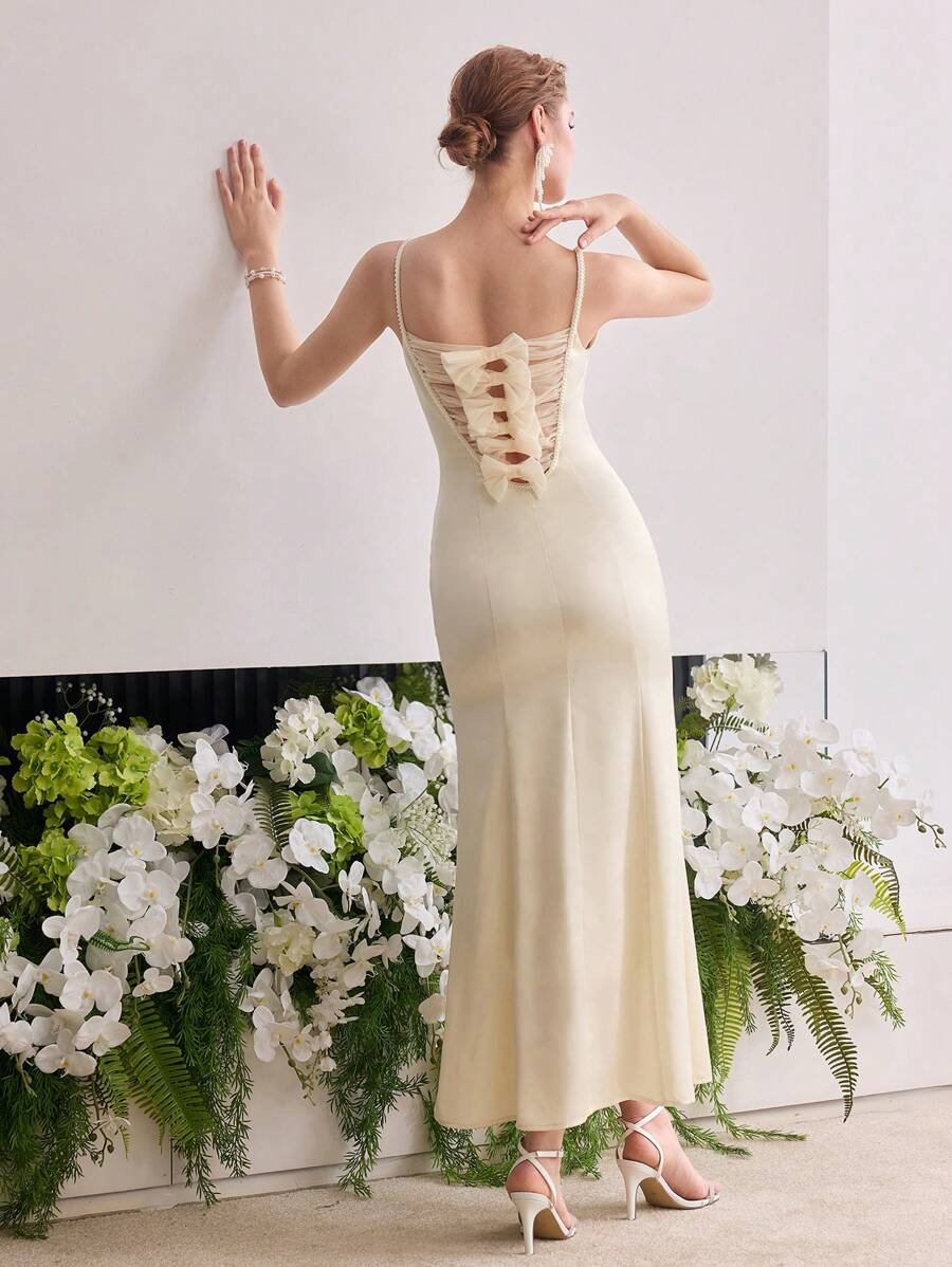 MOTF Soiréza 斜裁蝴蝶结装饰鸡尾酒会礼服 - 杏色 - 查看 1