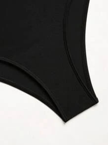 SHEIN Swim 2pcs Solid Color Spaghetti Strap Top With Flared Skirt And Pleated Pants, Stylish Minimalist Swimwear Bikini Set For Summer Beach Vacation - Black - View 7