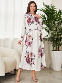 Lacomfia 2pcs/Set Women Large Floral Print Shirt And Skirt Set, Spring/Summer Fall Cloth For Women - Multicolor - View 3