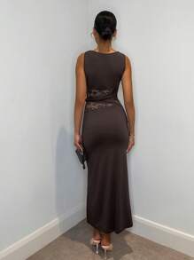 SHEIN BAE Quần áo mùa xuân hè Váy dài ren thanh lịch cho nữ, Váy thanh lịch cho nữ, Trang phục dự tiệc cho nữ, Váy năm mới cho nữ, Trang phục năm mới cho nữ, Váy dự tiệc năm mới - Cà phê nâu - Xem 2