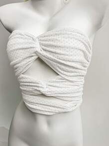 Lunelith SHEIN Lunessa Top corto con pliegues y retorcido hueco de terciopelo blanco, diseño minimalista de moda, adecuado para fiesta, vacaciones, diario, festival, primavera/verano