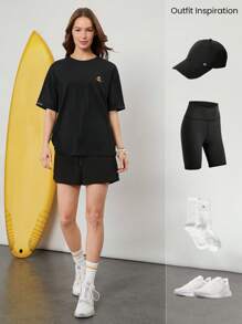 GLOWMODE X Nature Dream Bali Pima Cotton Comfy Oversized Embroidered Logo Tee T-Shirt Daily Casual Wear - Black - View 7