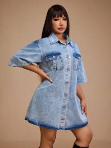 Forever 21 Robe en jean décontractée et déchirée avec boutons devant pour grande taille