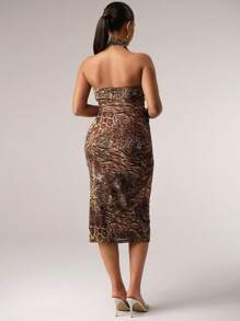 MaterniChic أنيق طقم قطعتين للحمل بطبعة جلد النمر الجذاب للحفلات - كاكي - مشاهدة 2