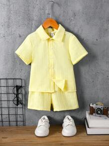 SHEIN Effen poloshirt met kraag en korte broek voor jonge jongens, set van 2 stuks, zomer