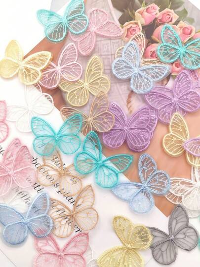 20pcs/Set Butterfly Design Patch,Colorful Butterfly Embroidery Patches , DIY Candy Colour Modern Polyamide Iron On Patch For Sewing,Dress Bag Decoration ,Dress Diy Sewing,Tulle Fabric Applique ,Craft Sewing Decoration Art