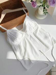 Comfortcana Top de tirantes con escote en V y volantes, nuevo para verano para mujer, color blanco