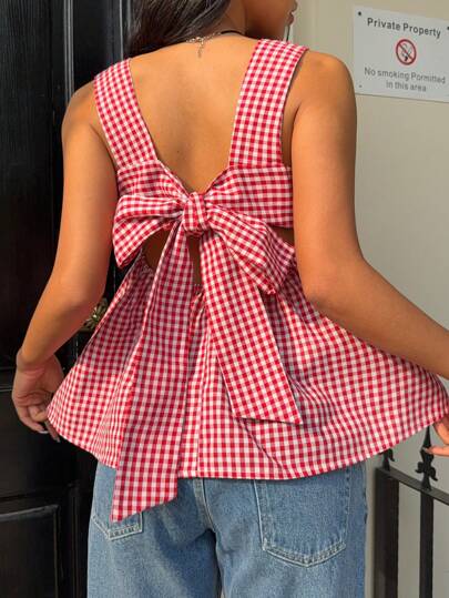 SHEIN EZwear Women's Plaid Backless Tie Design Casual Camisole