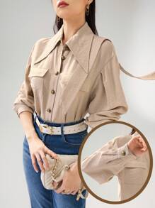 Modelyn Camisa casual sencilla para mujer, para uso diario - Albaricoque - Ver 4