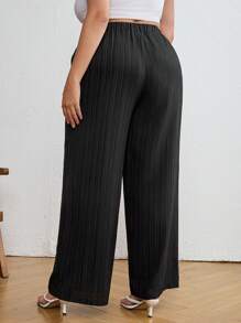 SHEIN Tall CURVE Pantalones capri anchos de verano informales con textura talla grande - Negro - Ver 2