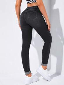 Flexra SpringHigh Waist Ripped Skinny Jeans Women Jeans High Waisted - Black - View 2