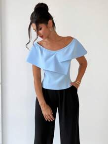 Firerie Blusa elegante e minimal chic da donna con spalla aperta e orlo asimmetrico, adatta per l&#39;ufficio e pendolarismo, per la primavera/estate