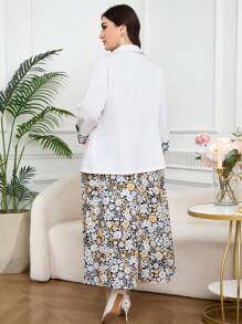 Modelyn Plus Size Ditsy Floral Patchwork Blazer And Dress Set In Fall/Winter
