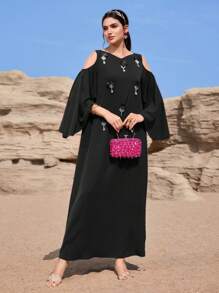 Al Najma 女士土耳其长袍和阿拉伯传统长裙 - 黑色 - 查看 3