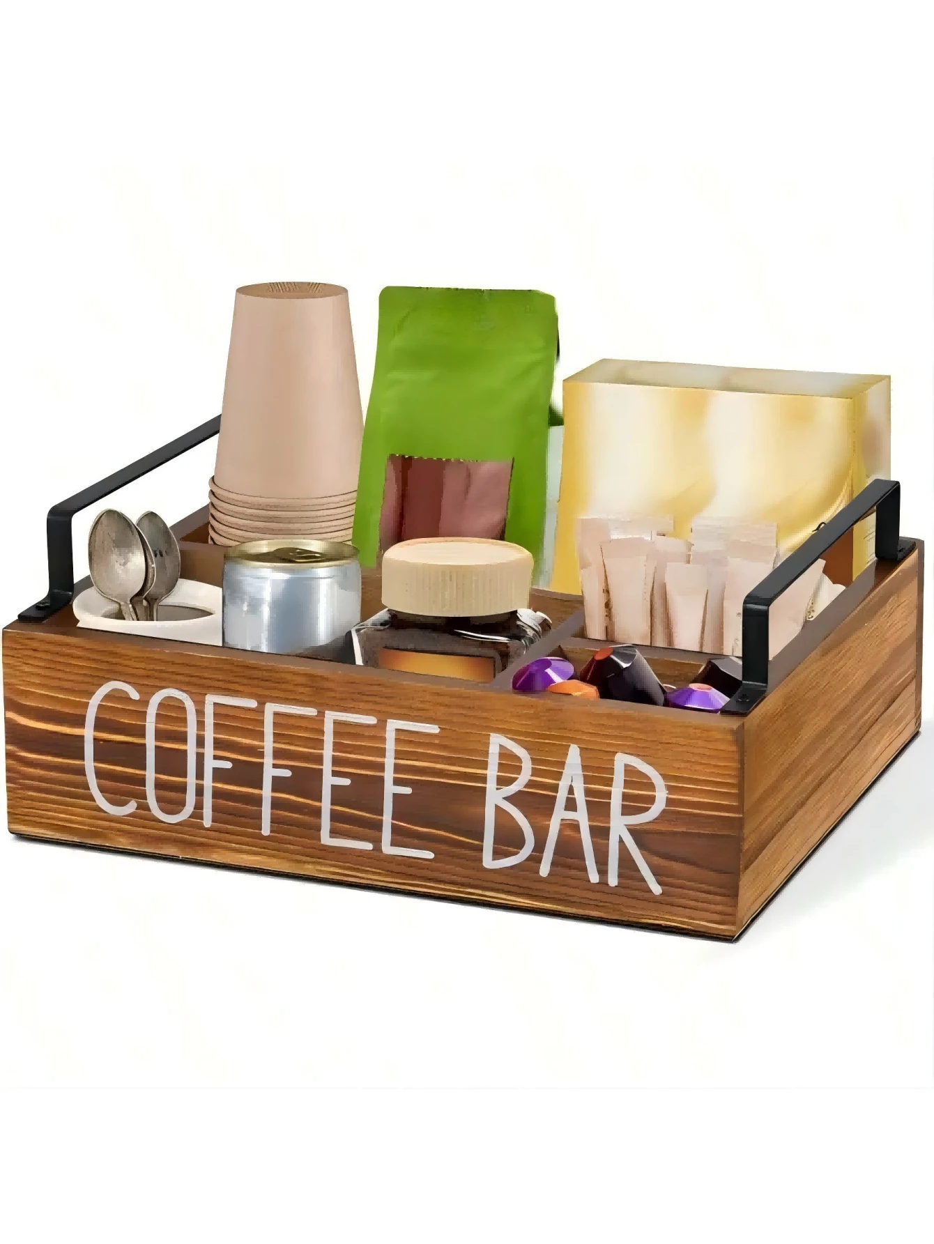 1pc Coffee Bar Accessories Organizer,Countertop, Tea & Coffee Storage,Kitchen Organiser Wooden Coffee Bar Accessories For Countertop Room Decor| Farmhouse Style Storage Kit For A Perfectly Organized Coffee Bar | Accessories Organizer For Cups, Coffee Pods, Sugar, Etc - Brown - View 1