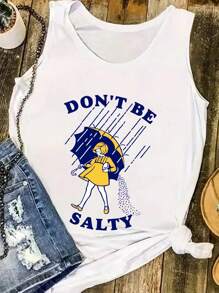 INAWLY Casual Figure & Slogan Printed Summer Tank Top
