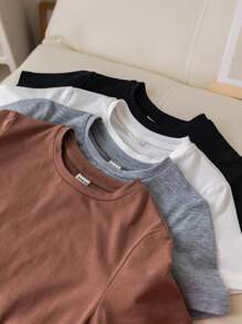 SHEIN 4入組年輕男孩休閒基本針織純色圓領短袖T恤多件裝 - 彩色 - 查看 3