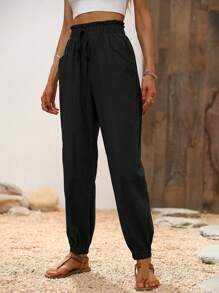 Breezaya Women's Plain Color Simple And Fashionable Casual Pants, Suitable For Summer Fall Cloth For Women - Black - View 6