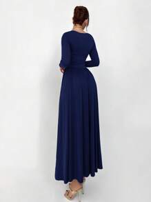 Aloruh 咖啡色基本款针织毛衣连衣裙 - 藏蓝色 - 查看 2