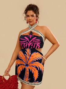 Travachic Plus Size Vacation Woven Print Bodycon Mini Dress For Women - Black - View 4