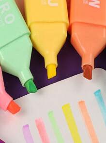 SHEIN 4/5/6 couleurs/set Mignon mini stylo fluorescent style ours, pointe oblique couleur macaron. Fournitures scolaires et de bureau