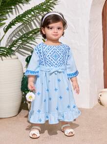 SHEIN Babygirl schattig vakantiepatroon halflange mouw zomerjurk met riem