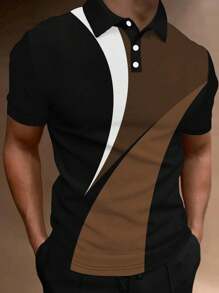 Manfinity Homme Men's Casual Color Block Short Sleeve Polo Shirt For Commuting