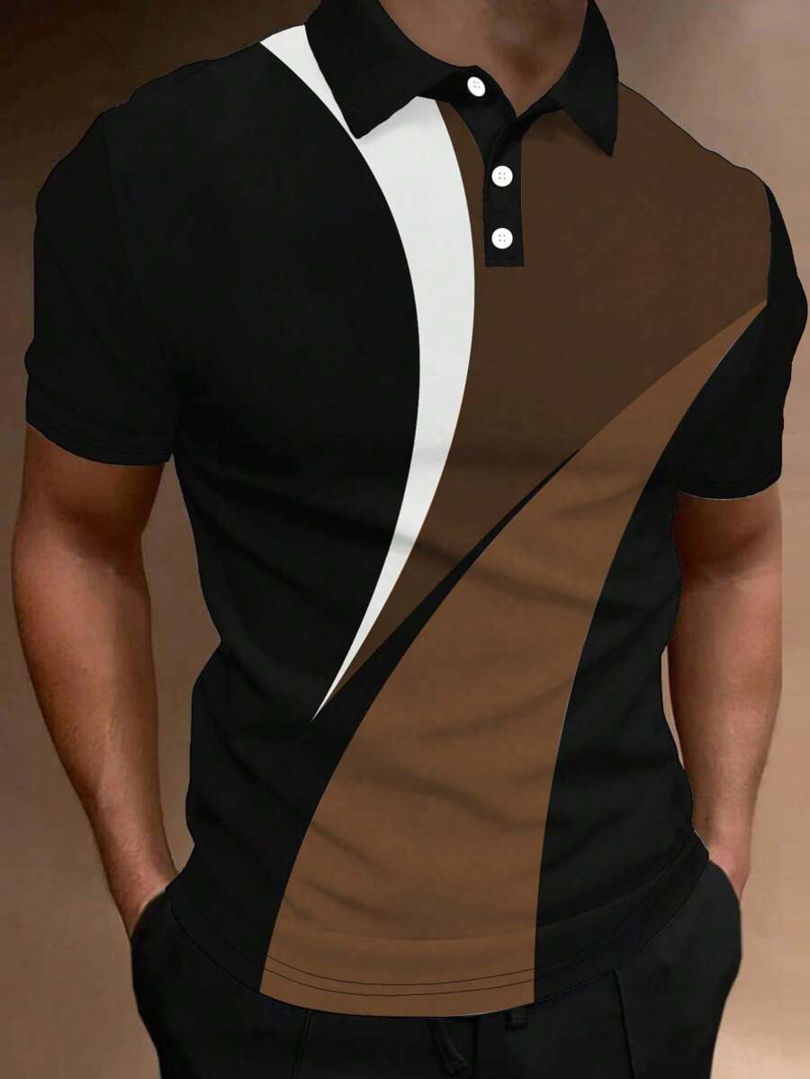 Manfinity Homme Men's Casual Color Block Short Sleeve Polo Shirt For Commuting