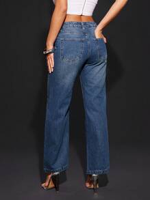 Denimoi Fashionable Date Night Rhinestone Ombre Skinny Low Rise Jeans - Medium Wash - View 4