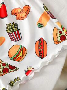 SHEIN Tween 女童针织图案印花吊带背心和短裤休闲家居服套装 - 白色 - 查看 5