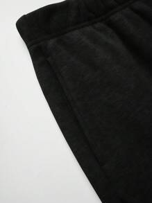 Heavyweight American Streetwear Black Thermal Lined Casual Sports Straight Leg Men Sweatpants, Autumn/Winter