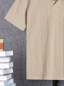 SHEIN Tween Boys' Solid Color Textured Collar Polo Shirt