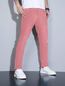 Manfinity Homme Men's Casual Minimalist Solid Color Tapered Jeans
