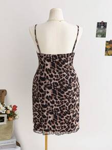 SHEIN WYWH 大码女式豹纹印花网眼连衣裙配长袖夹克，两件套