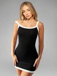 MISSGUIDED Vestido mini ajustado de punto acanalado, elástico y ceñido al Body, para casual, club, fiesta o salida por la noche, con estilo sin mangas tipo top y detalle de ribete en contraste, moda asequible