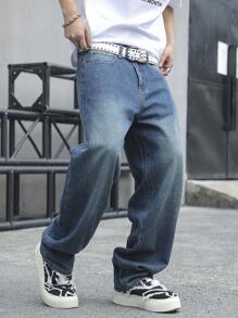 Manfinity Hypemode Men Casual Slant Pocket Straight Leg Jeans - Medium Wash - View 3