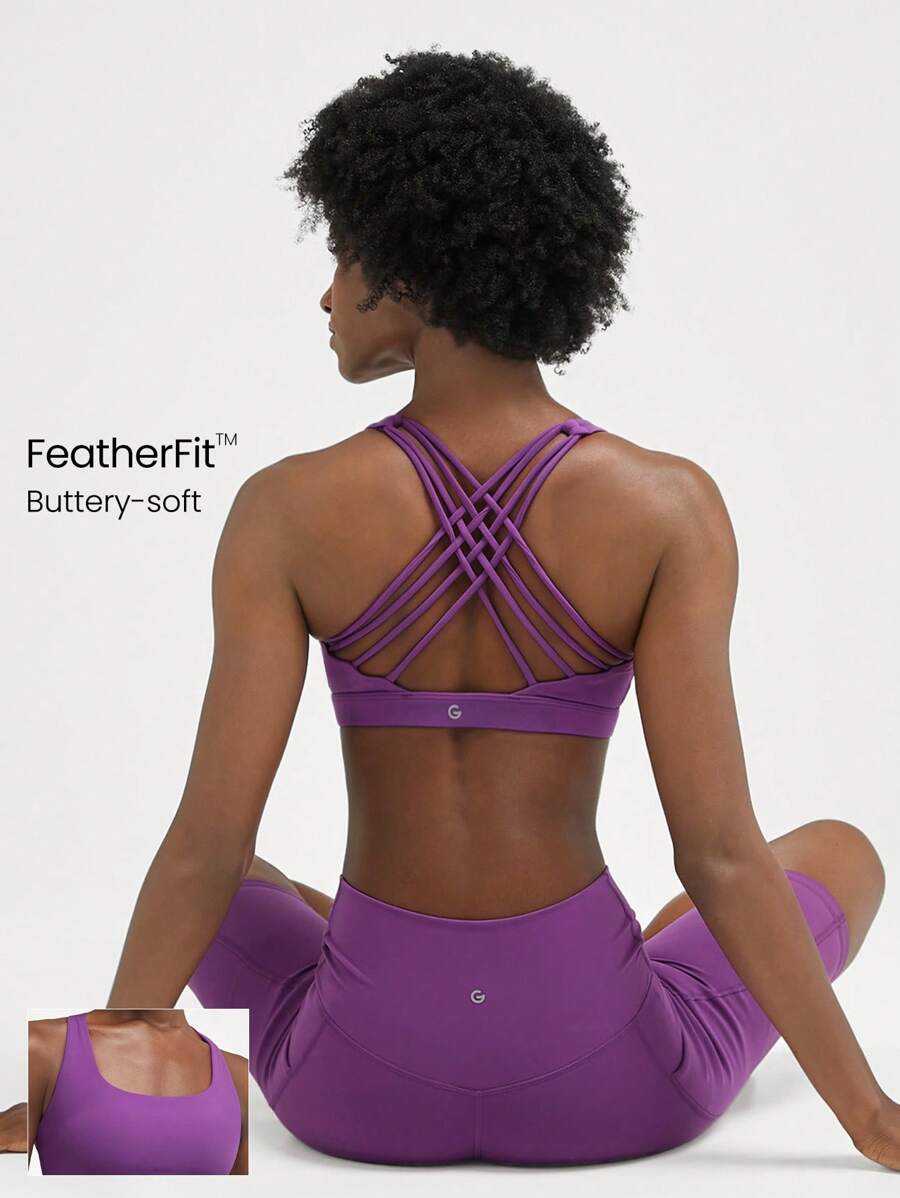 GLOWMODE FeatherFit™ Essential Multi-Strap Bra Light Support Low Impact Yoga Daily - Purple - View 1