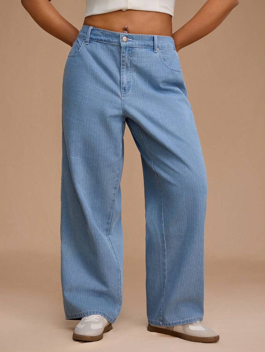 Forever 21 大码女式口袋设计阔腿宽松休闲百搭牛仔裤