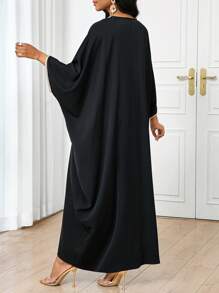 SHEIN Lady Women's Elegant Black Burqa Dress With Gold Webbing Detail - Black - View 2