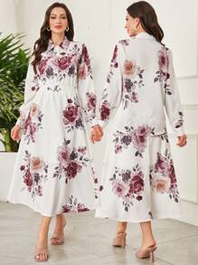 Lacomfia 2pcs/Set Women Large Floral Print Shirt And Skirt Set, Spring/Summer Fall Cloth For Women - Multicolor - View 1
