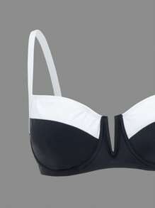 Swim DD+ Traje de baño para mujer de talla DD, conjunto de 2 piezas, top con escote en V y tirantes finos con efecto push-up y Bottom de corte alto, adecuado para vacaciones en la playa